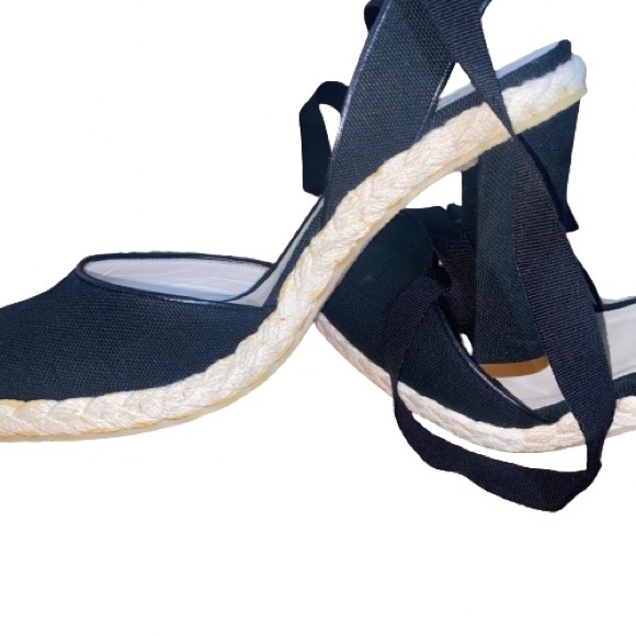 Marc Jacobs Black Linen High Heel Espadrilles with Ankle Wrap Size 6.5 Slingback - Picture 6 of 16